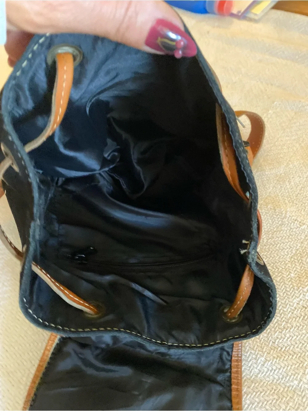 Midsize Black & Brown Embroidered Suede Backpack